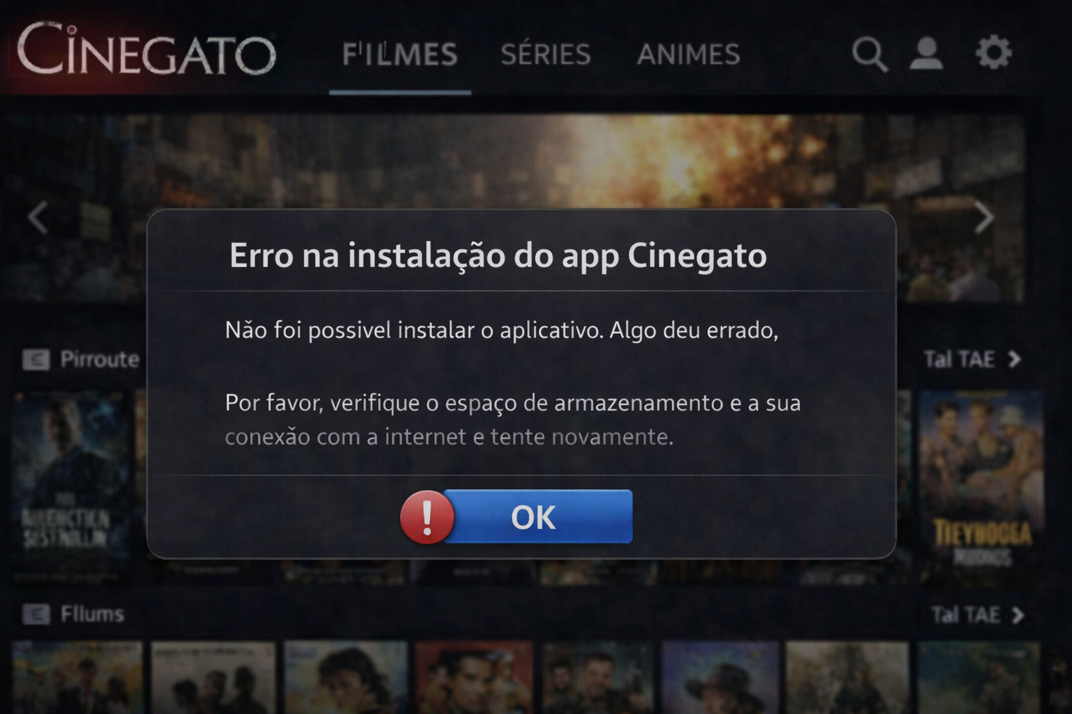 Uma versão atualizada do app Cinegato evita problemas na hora da instalação